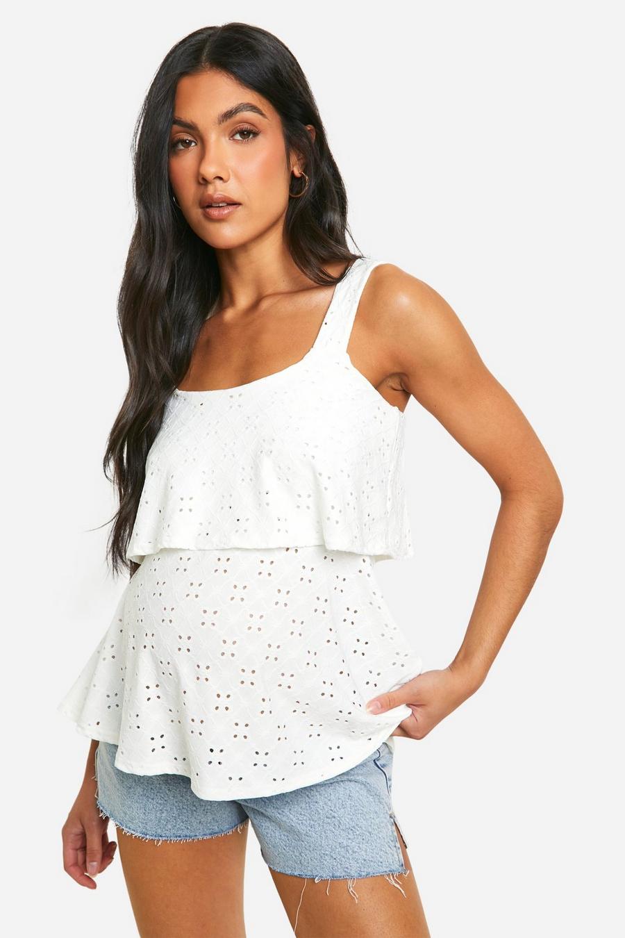 White Maternity Jersey Broderie Overlay Cami Top image number 1