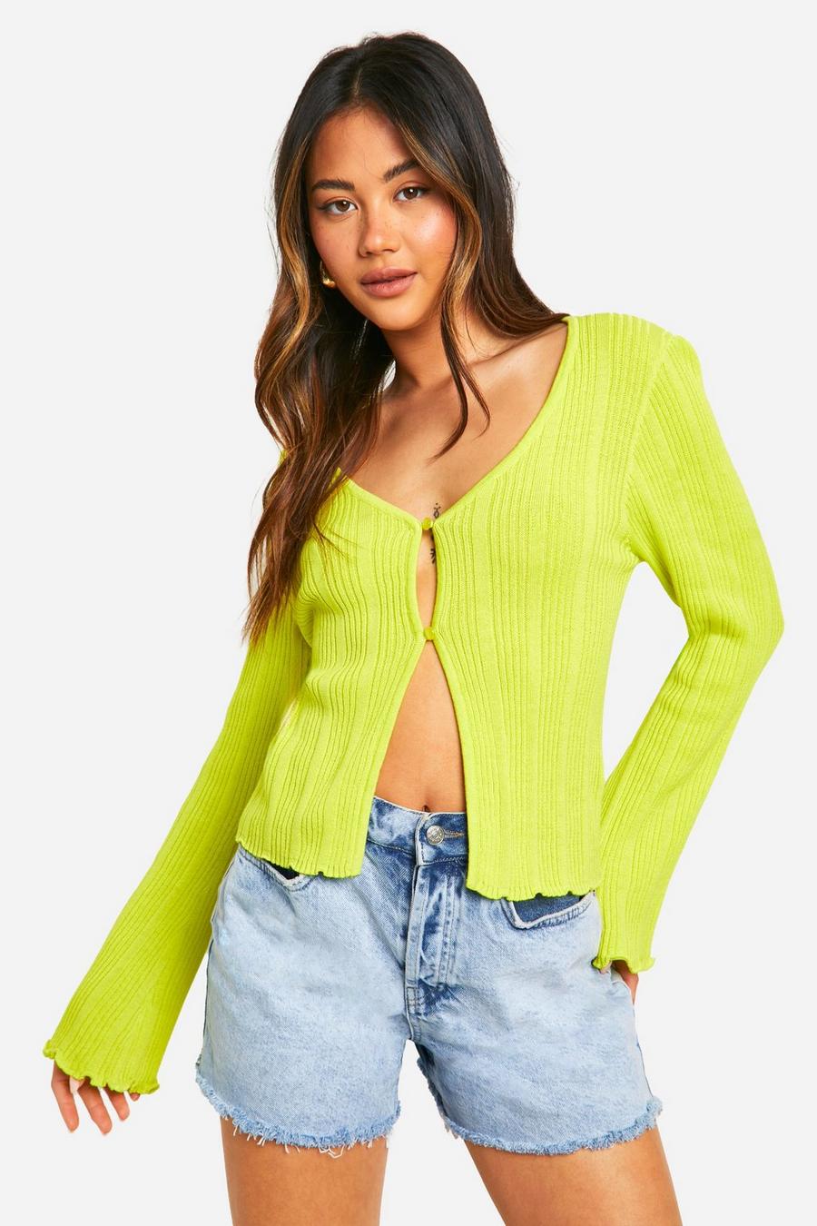 Lime Lightweight Rib Knit Button Cardigan  image number 1