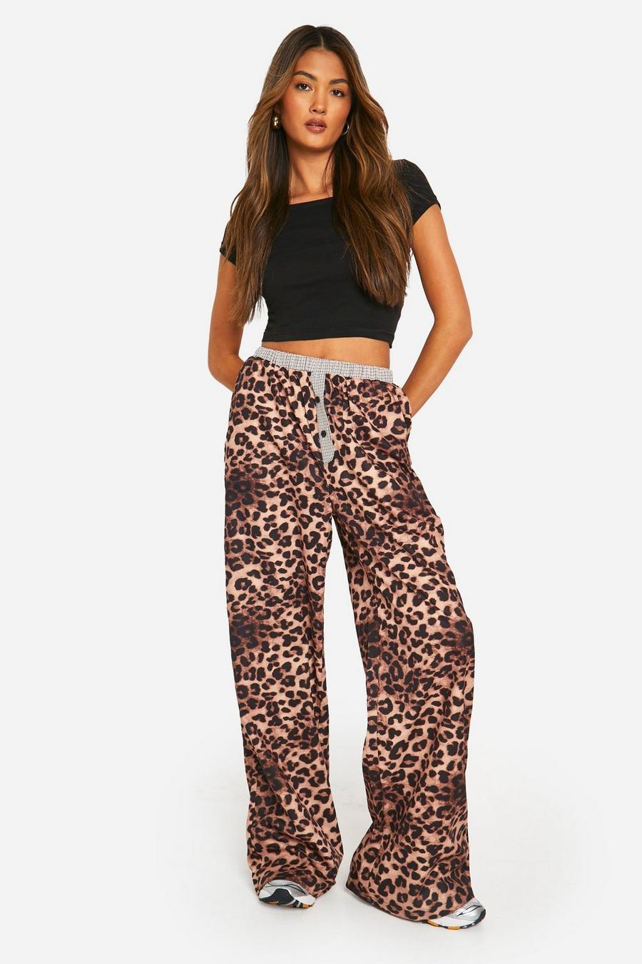 Contrast Boxer Waistband Detail Leopard Print Trousers