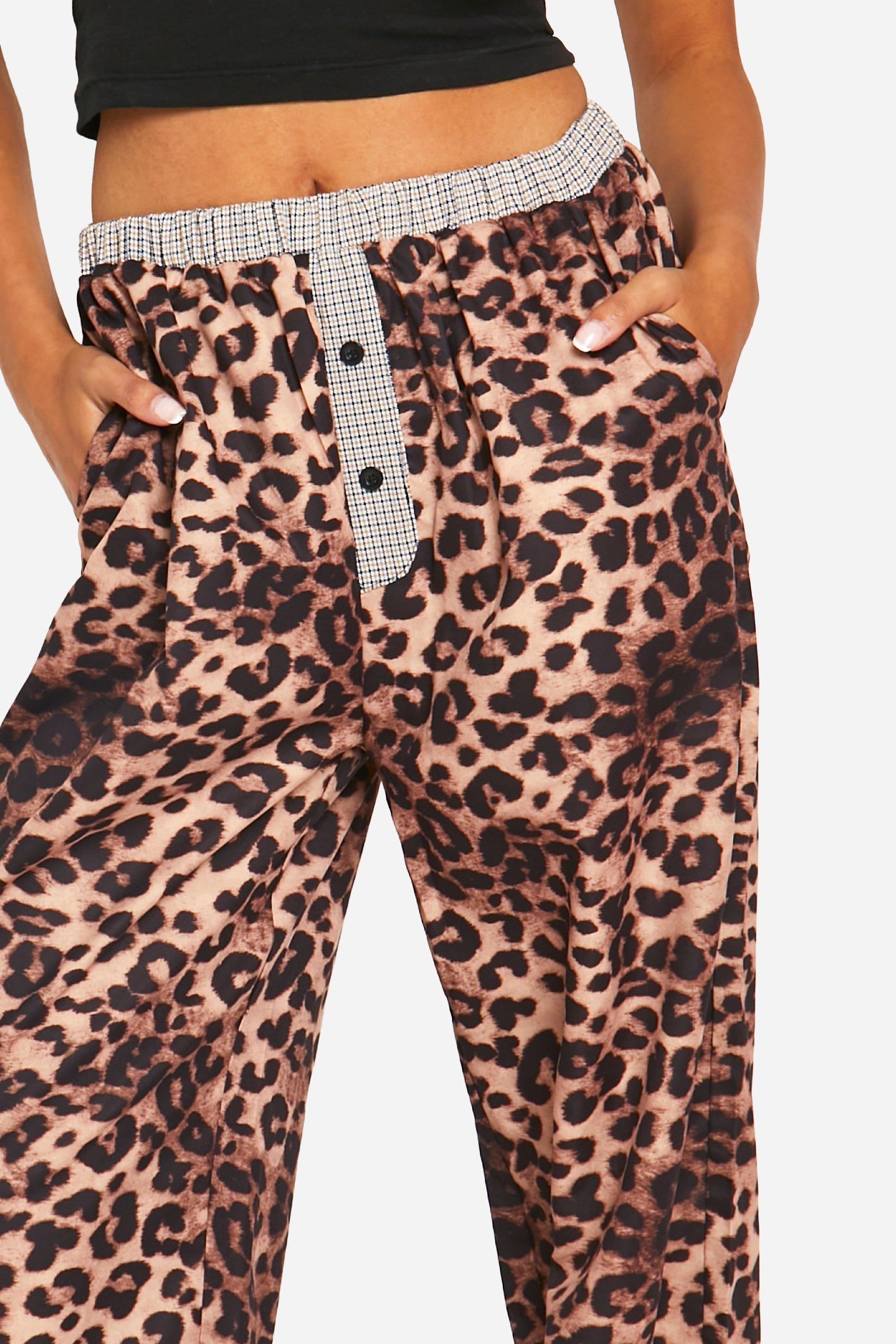 Contrast Boxer Waistband Detail Leopard Print Trousers boohoo