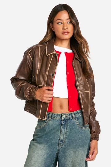 Brown Tall Vintage Look Faux Leather Jacket