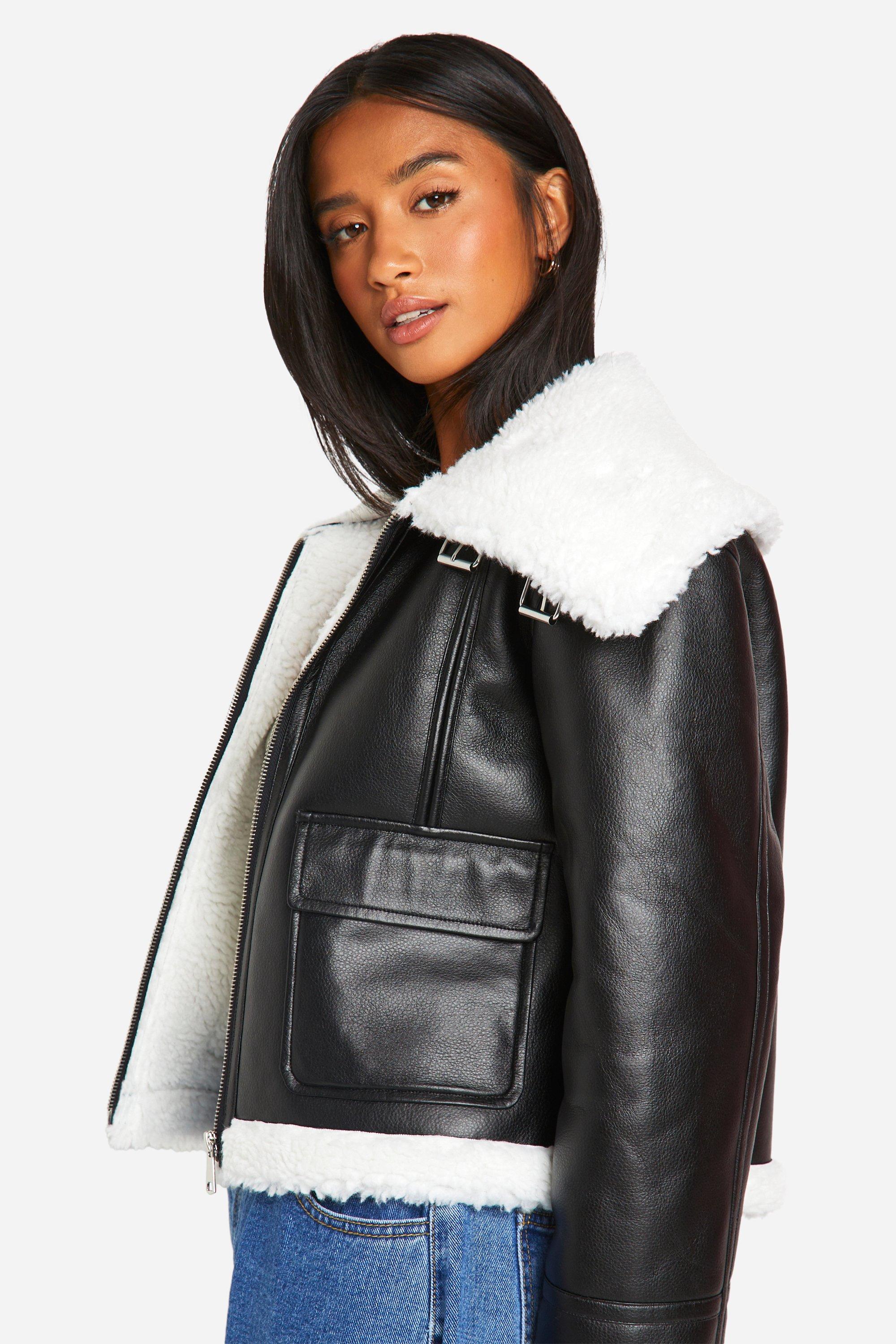 LEATHER M fringed fur lined outlet jacket