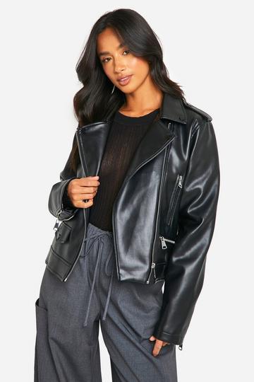 Petite Faux Leather Biker Jacket black