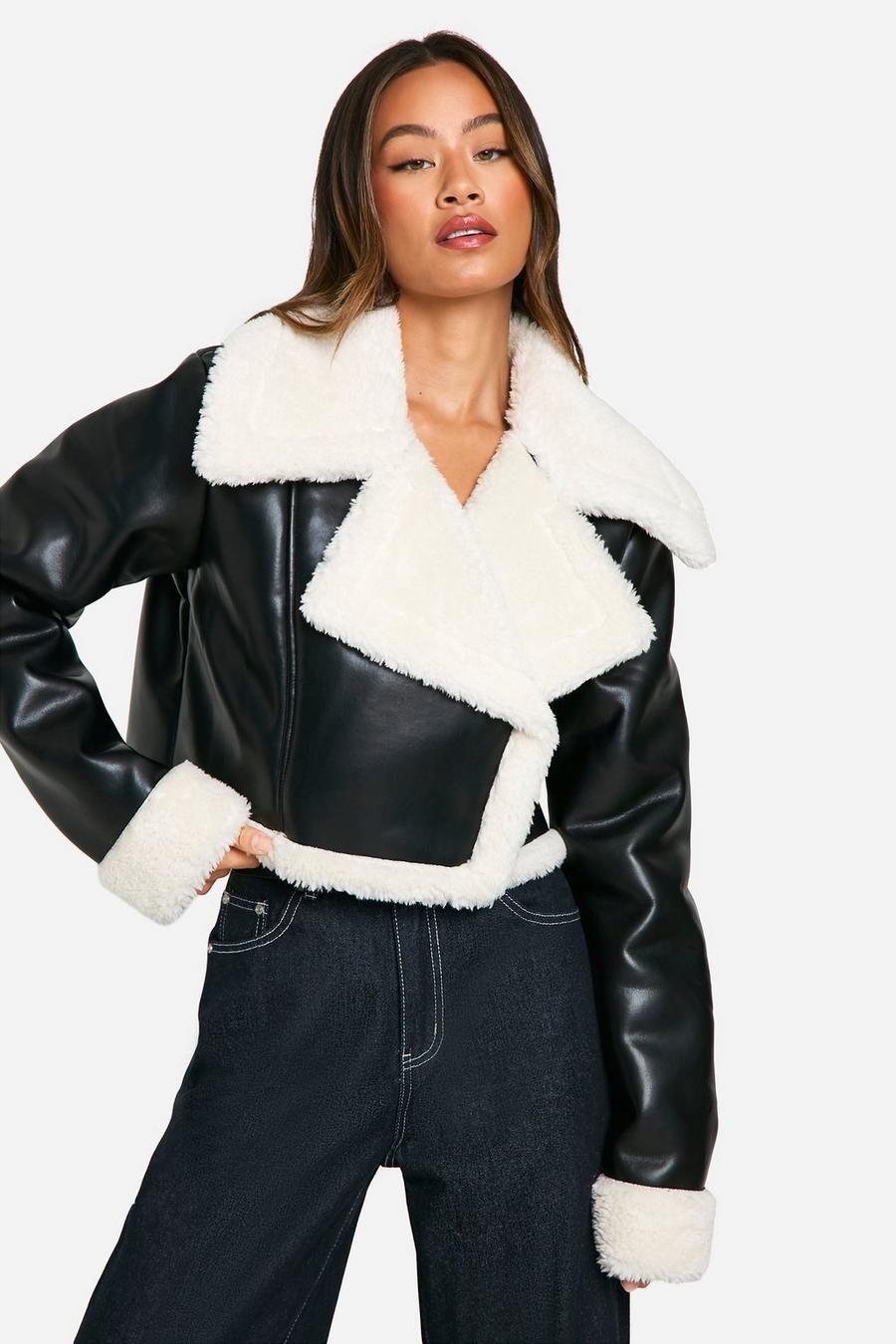 Tall Faux Fur Lined Cropped Leather Jacket | boohoo USA Tall Faux Fur Lined Cropped Leather Jacket | boohoo USA