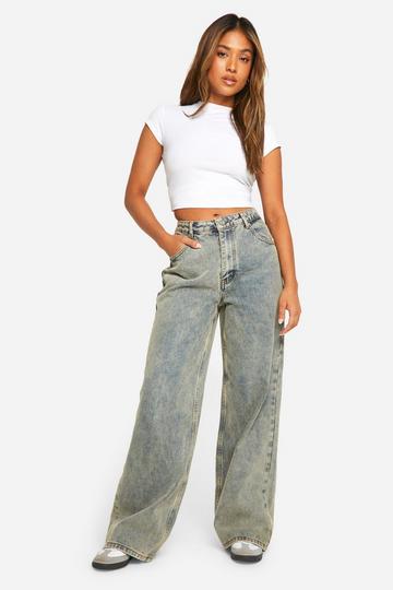 Petite Vintage Stone Wash Wide Leg Jeans stonewash