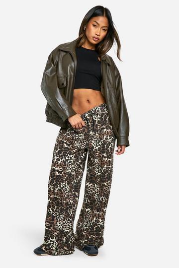 Multi Leopard Print Elasticated Waist Wide Leg Jeans