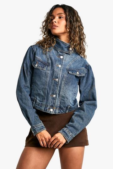 Collared Seam Detail Denim Jacket washed indigo