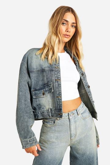 Oversized Hem Detail Denim Jacket vintage wash