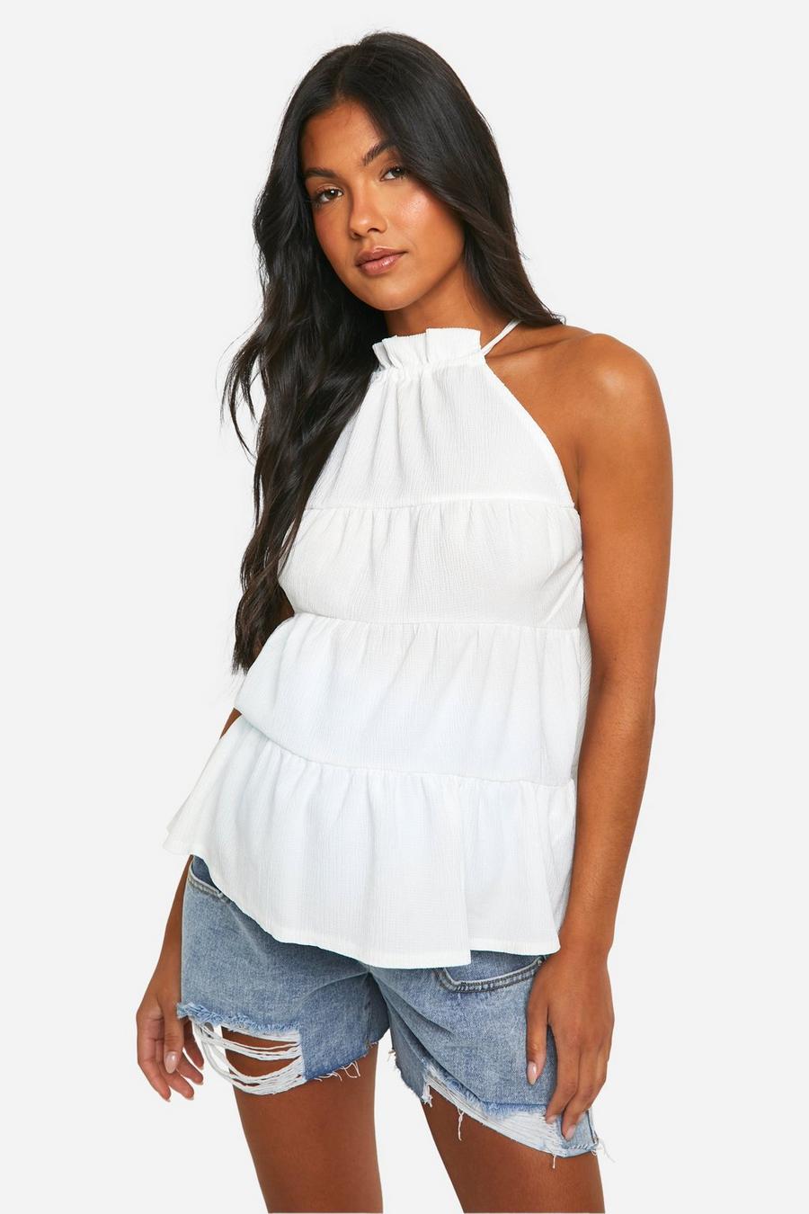 White Maternity Textured High Neck Cami Smock Top image number 1