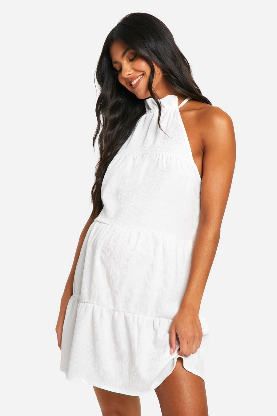 White Maternity Textured High Neck Cami Smock Dress