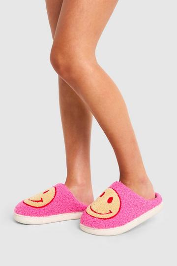 Borg Pink Happy Face Slippers pink