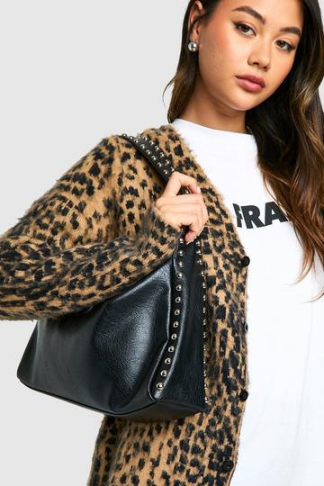 Black Studded Handle Slouchy Shoulder Bag