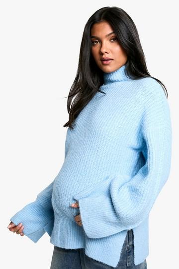 Maternity Oversized High Neck Knitted Jumper blue