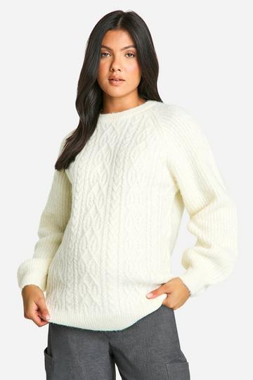 Maternity Cable Knit Oversized Crew Neck Jumper cream