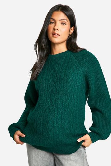 Maternity Cable Knit Oversized Crew Neck Jumper bottle green