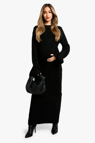 Maternity Borg Flare Sleeve Knitted Maxi Dress black