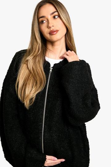 Maternity Borg Knitted Oversized Bomber Jacket black