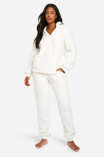 Tall Fluffy Fleece Collared Sweat And Jogger Set cream