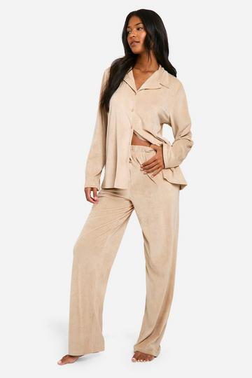 Tall Rib Fleece Button Front Pyjama Set mocha