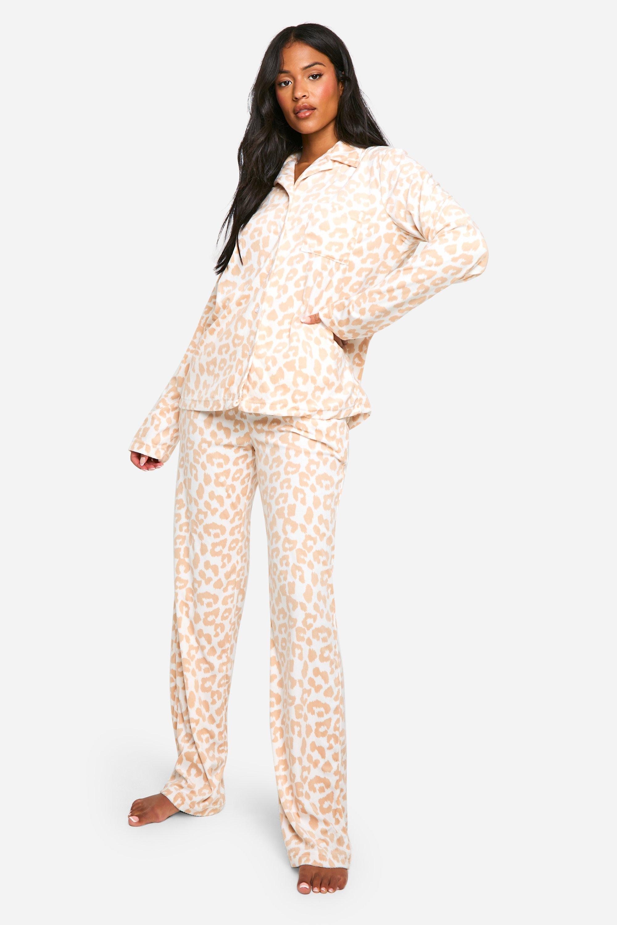 Tall Tonal Leopard Fleece Pyjama Set boohoo