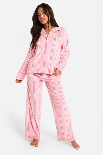 Petite Pink Stripe Fleece Pyjama Set pink