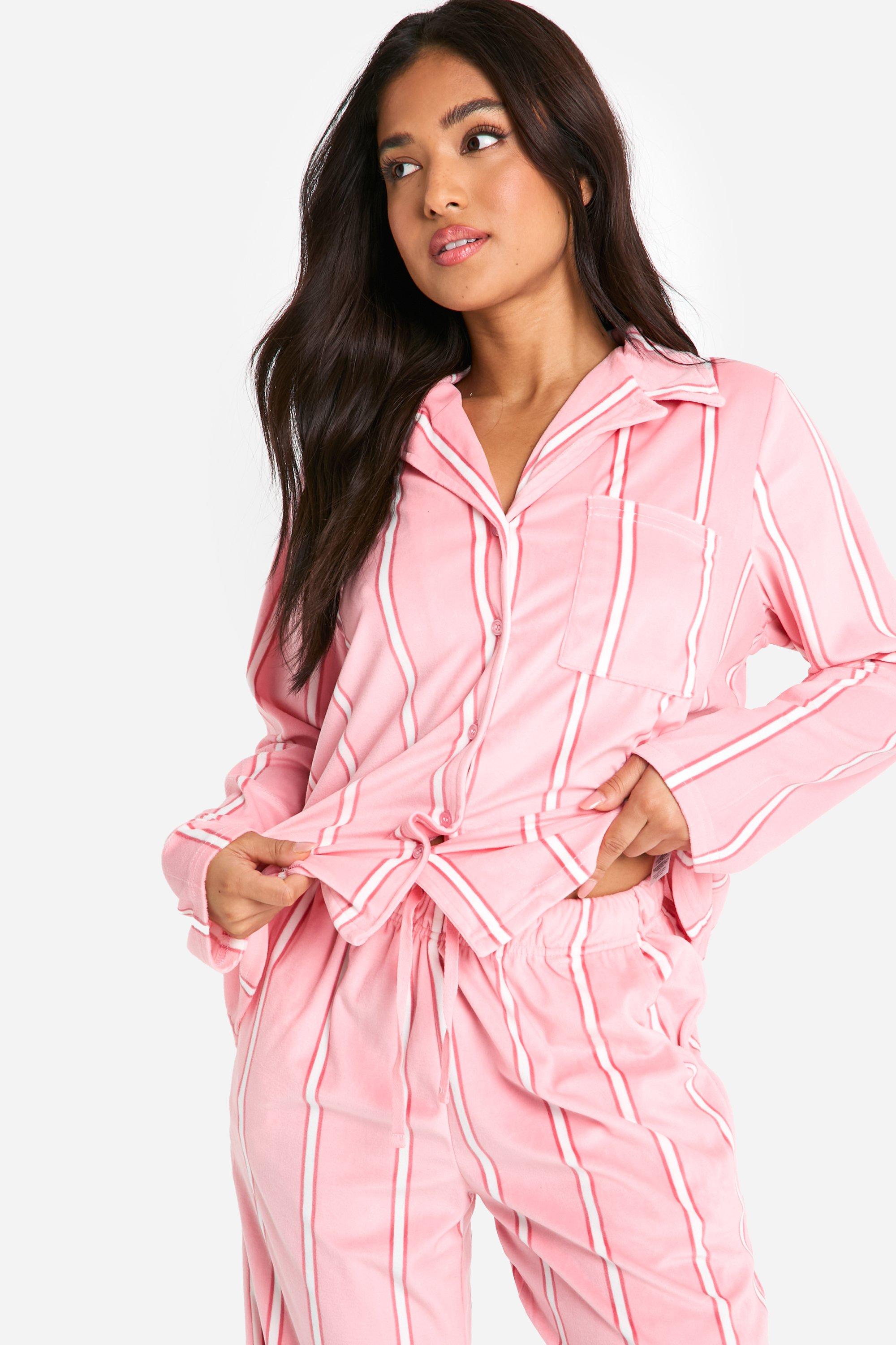 Petite Pink Stripe Fleece Pyjama Set