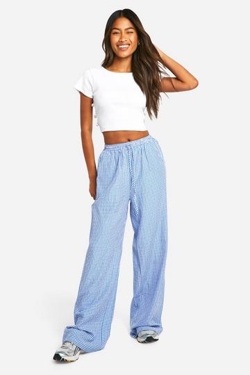 Gingham Wide Leg Drawstring Trouser blue