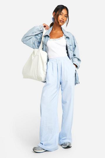 Stripe Wide Leg Drawstring Trouser light blue