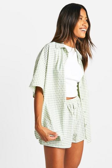 Boxy Gingham Overhemd Met Korte Mouwen sage