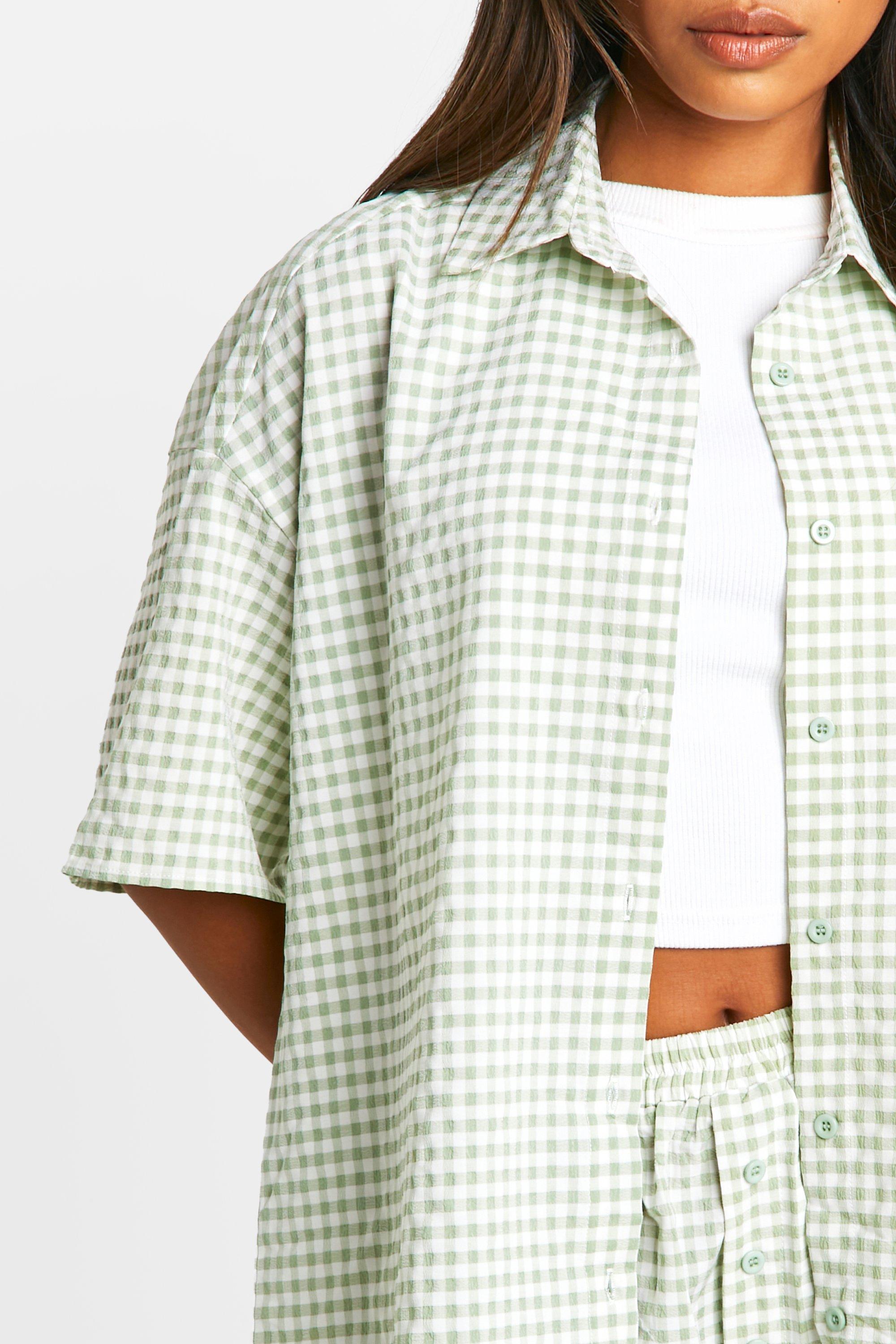 Gingham Boxy Short Sleeve Shirt | boohoo