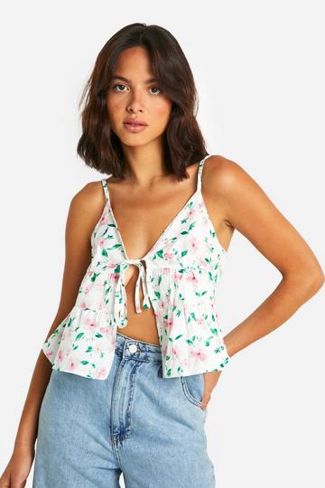 Floral Tie Front Cami white