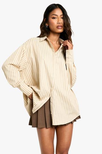 Oversized Textured Stripe Shirt stone