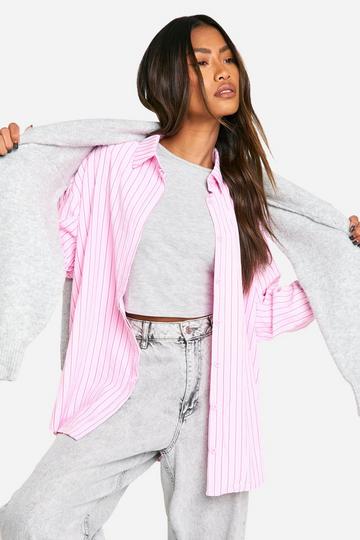 Pink Oversized Textured Stripe Shirt