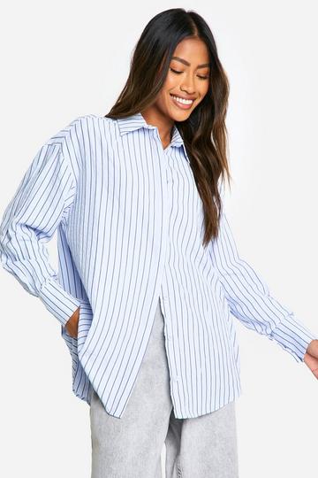 Oversized Textured Stripe Shirt light blue