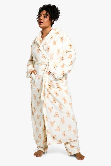 Plus Bear Fleece Maxi Dressing Gown cream