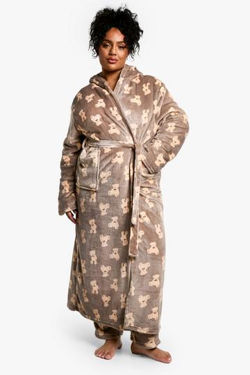 Plus Bear Fleece Maxi Dressing Gown brown