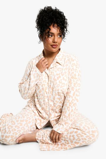 Plus Tonal Leopard Fleece Pyjama Set cream