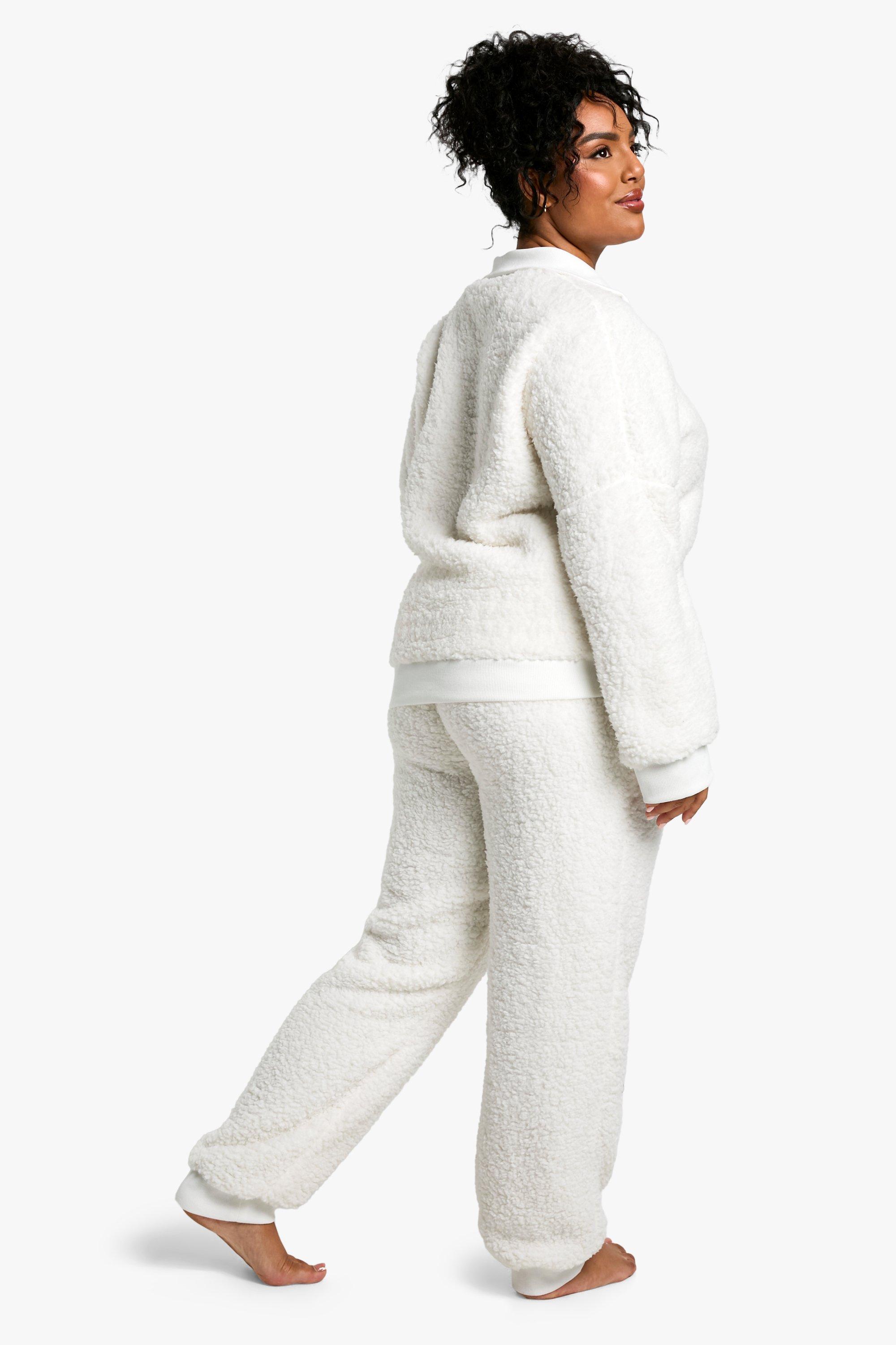 Plus Rib Fleece Half Zip And Jogger Lounge Set boohoo