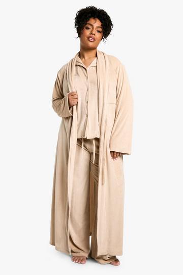 Plus Rib Fleece Dressing Gown mocha