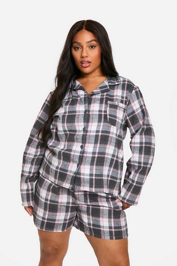 Plus Pink Flannel Short Pajama Set black