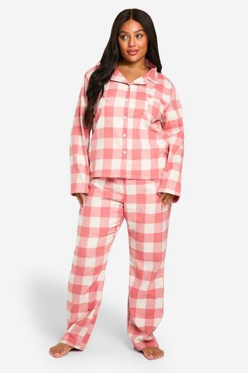 Plus Oversized Flannel Pajama Set pink