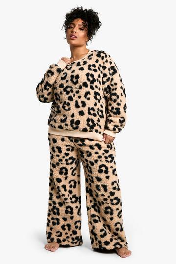 Plus Luipaardprint Trui En Wide Leg Lounge Set leopard