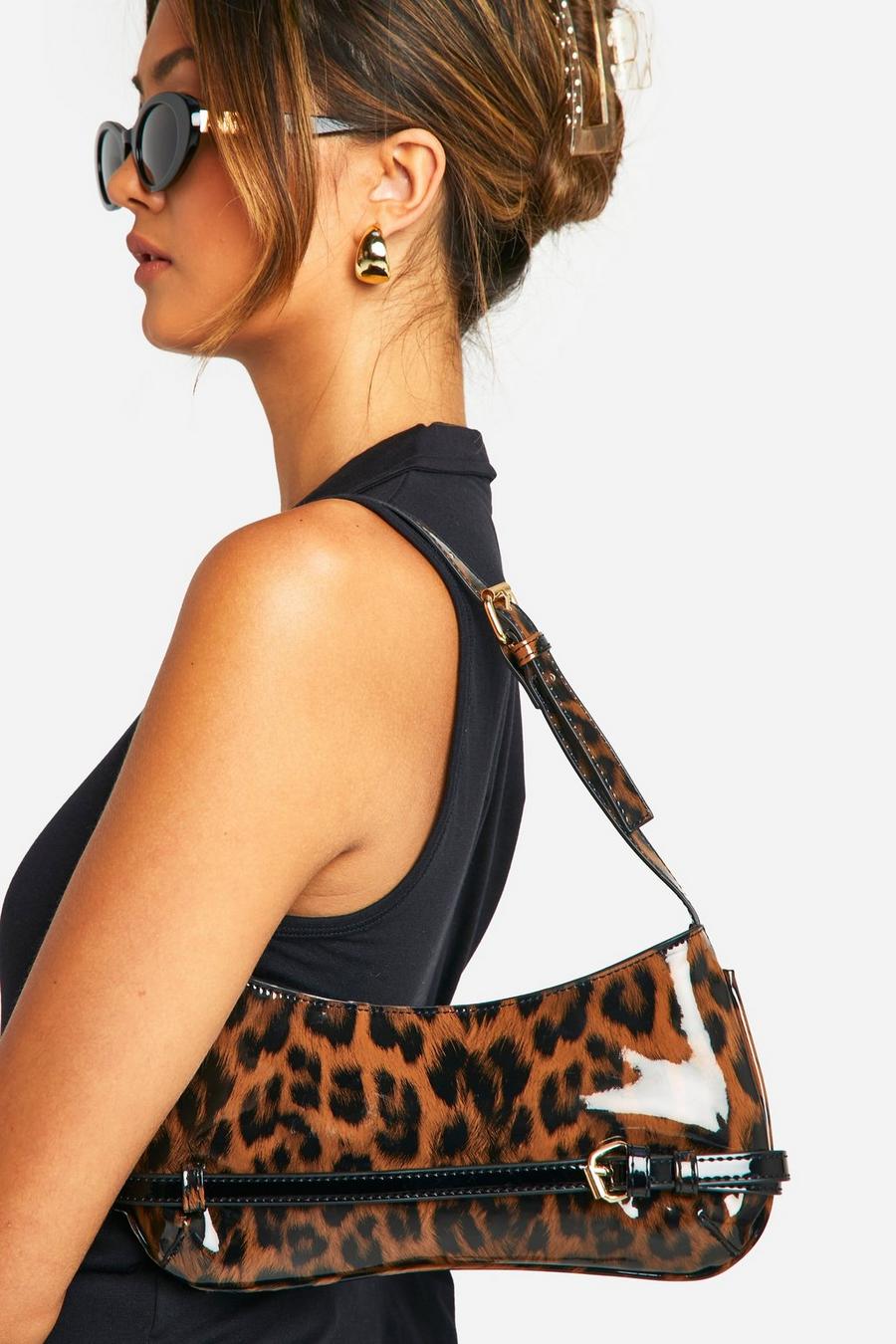 Leopard Vinyl Buckle Detail Shoulder Bag image number 1