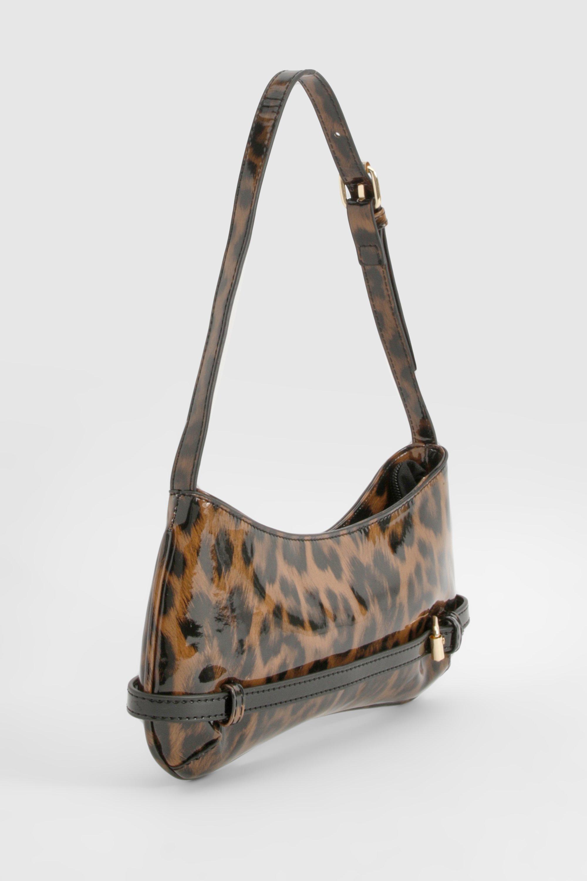 Boohoo Women s Leopard Vinyl Buckle Detail Shoulder Bag Multi