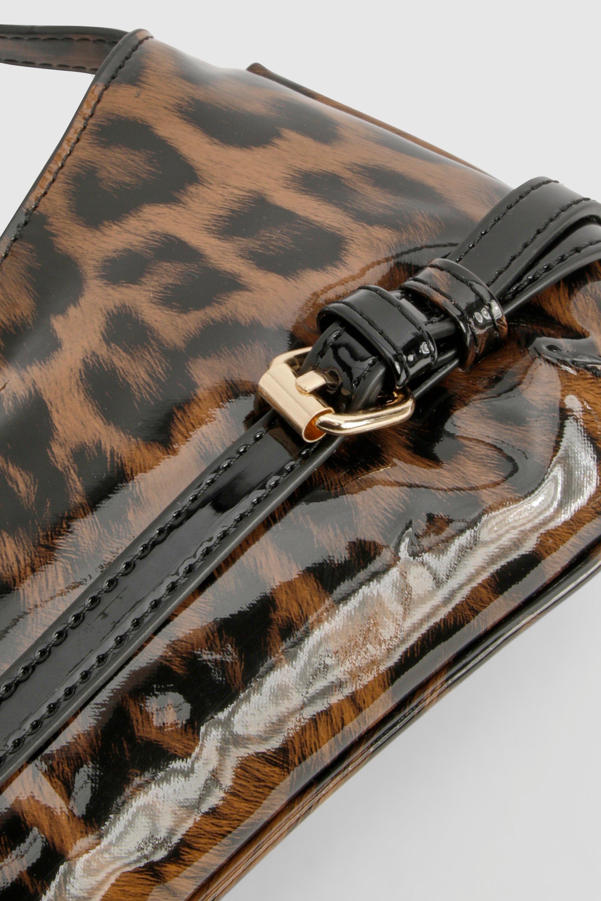 Leopard Vinyl Buckle Detail Shoulder Bag boohoo CA