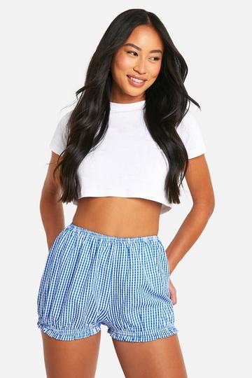 Gingham Puffball Mini Short blue