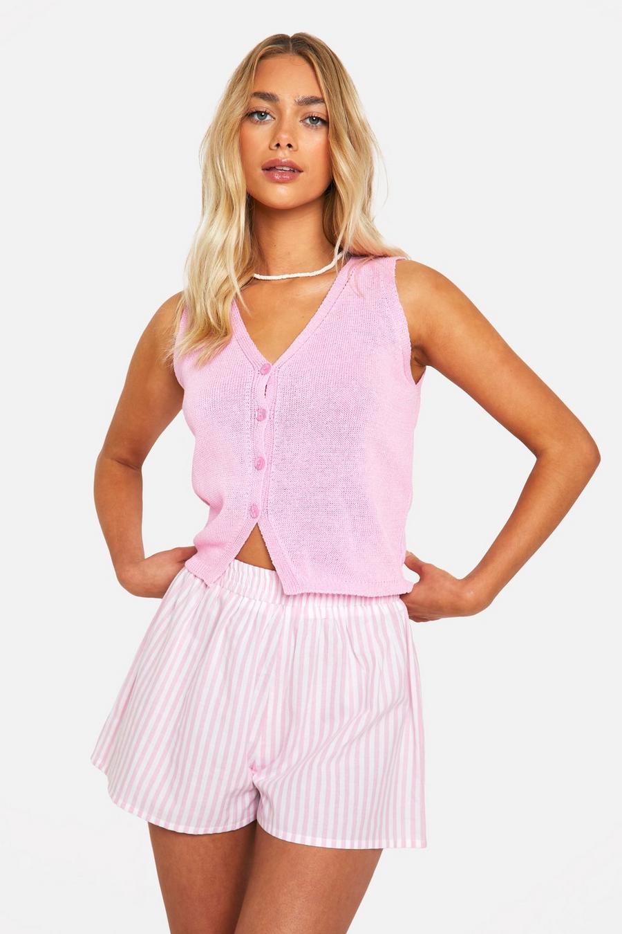 Light pink Lightweight Knit Button Vest
