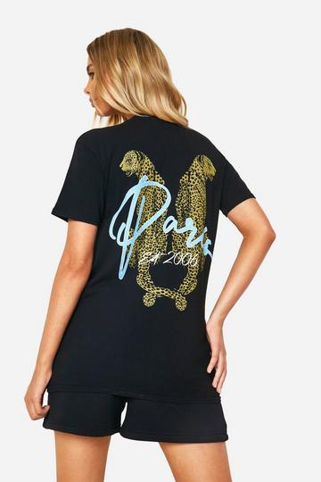 Paris Slogan Leopard Printed Oversized T-shirt black