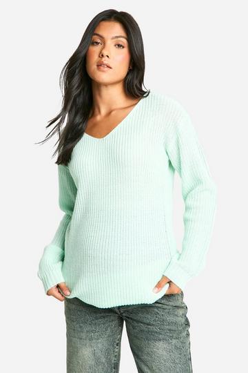 Maternity Knitted V Neck Jumper mint