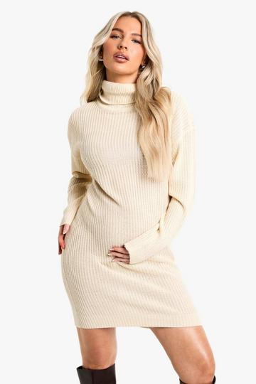 Maternity Roll Neck Mini Jumper Dress stone